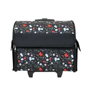 Rolling Sewing Craft Trolley Bag Black Floral Craft Organizer on Wheels New